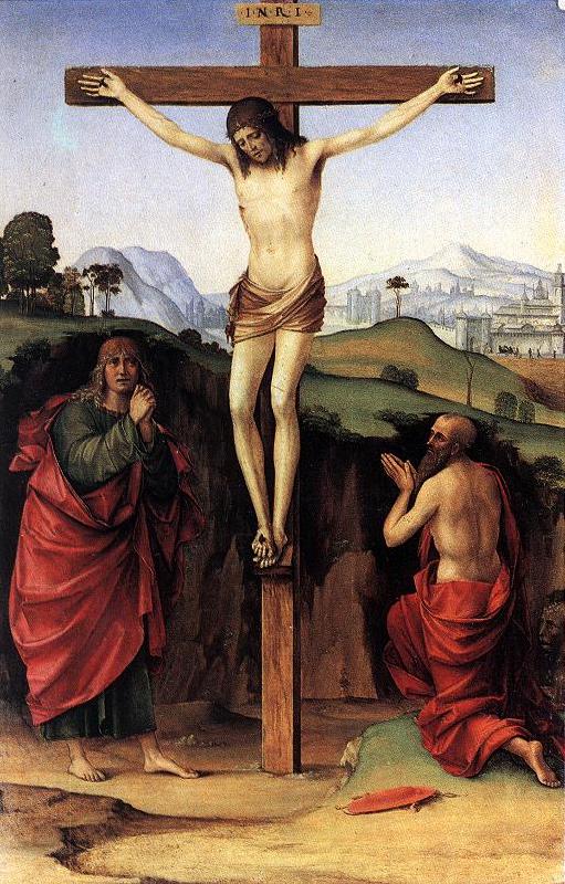 FRANCIA, Francesco Crucifixion with Sts John and Jerome dfh oil painting image